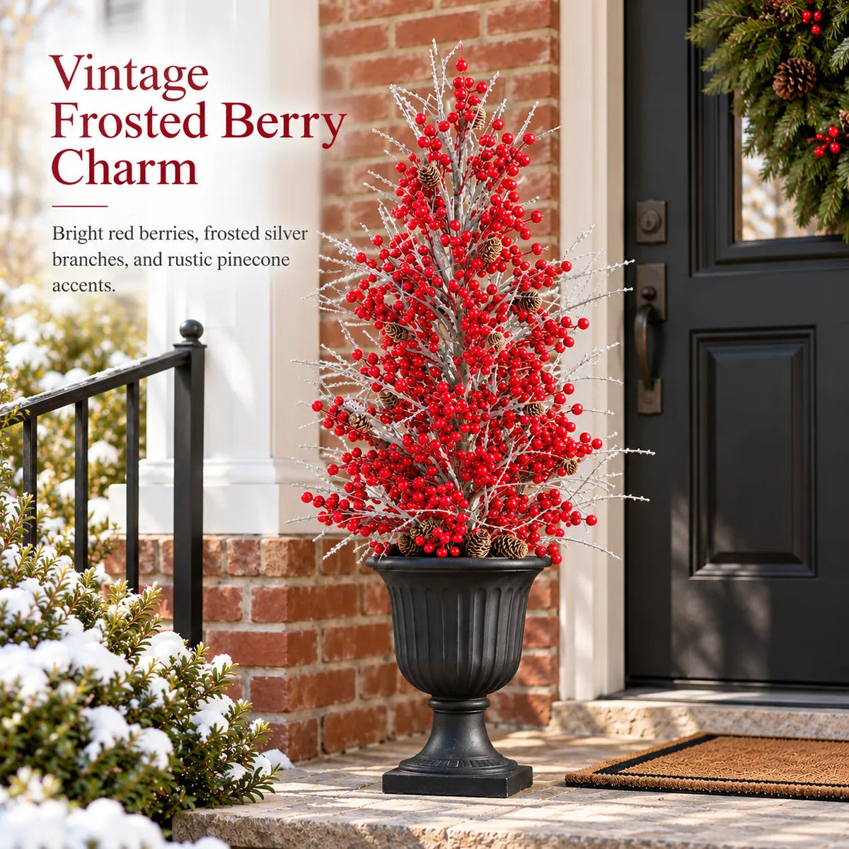 Pre-Lit Frosted Red Berry Christmas Urn Filler