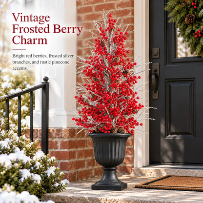Pre-Lit Frosted Red Berry Christmas Urn Filler