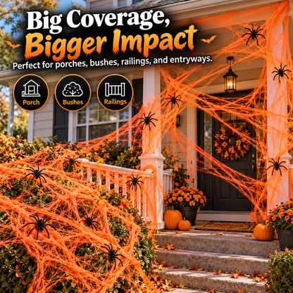 🎃 50% OFF Halloween Stretch Spider Web Set – 100g Web + 20 Spiders