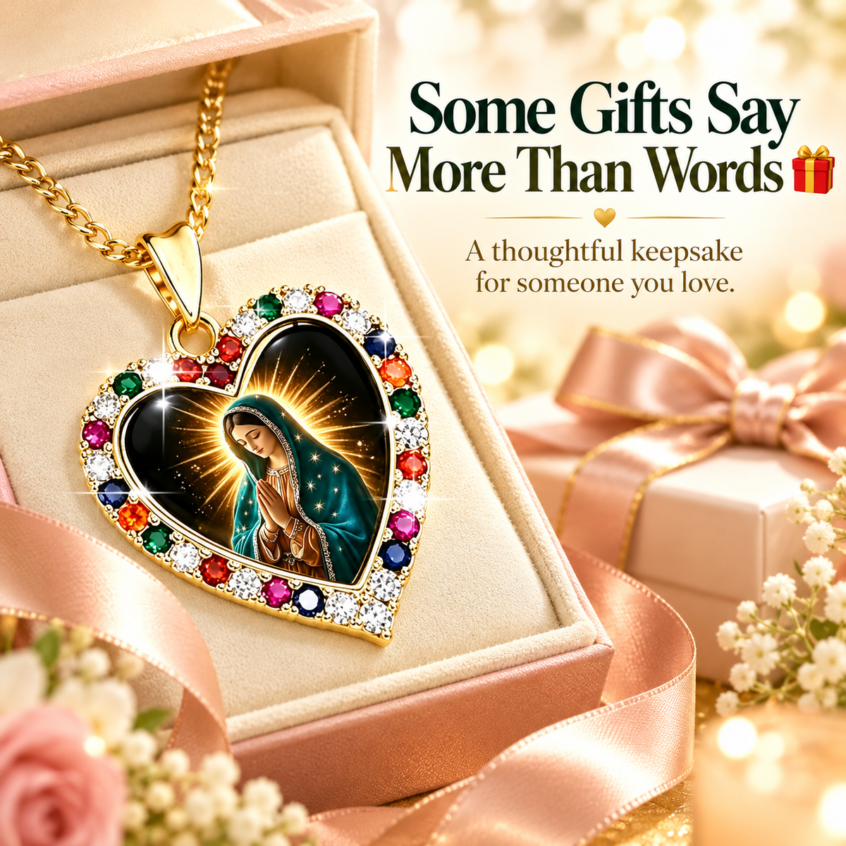 Virgin Mary Birthstone-Inlaid Daily Prayer Pendant Necklace