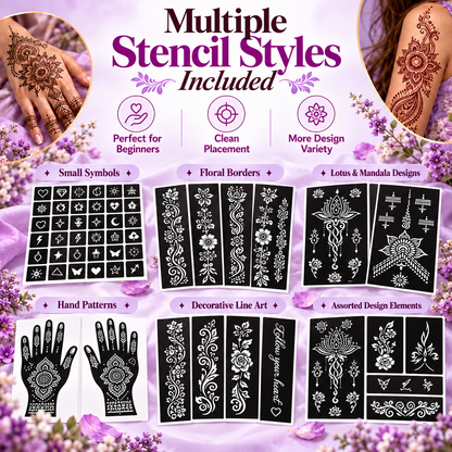 🌸 Henna Tattoo Kit with Stencils – Temporary Body Art Cones for Hands & Creative Designs ✨