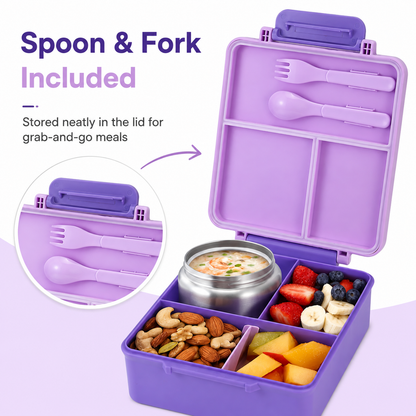 🎒48% OFF Kids Bento Lunch Box with Food Jar, Spoon & Fork – School Ready