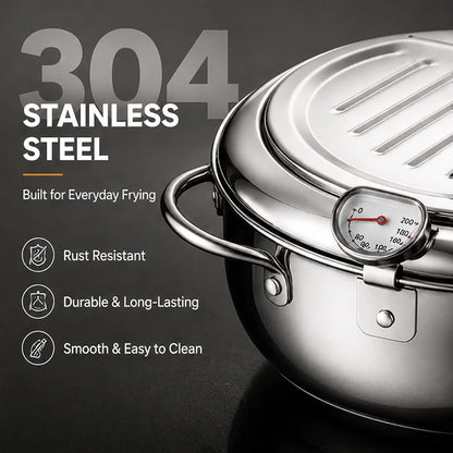 🔥 48% OFF 304 Stainless Steel Deep Fryer Pot 🍗 Stovetop Fryer With Thermometer & Oil Drain Rack