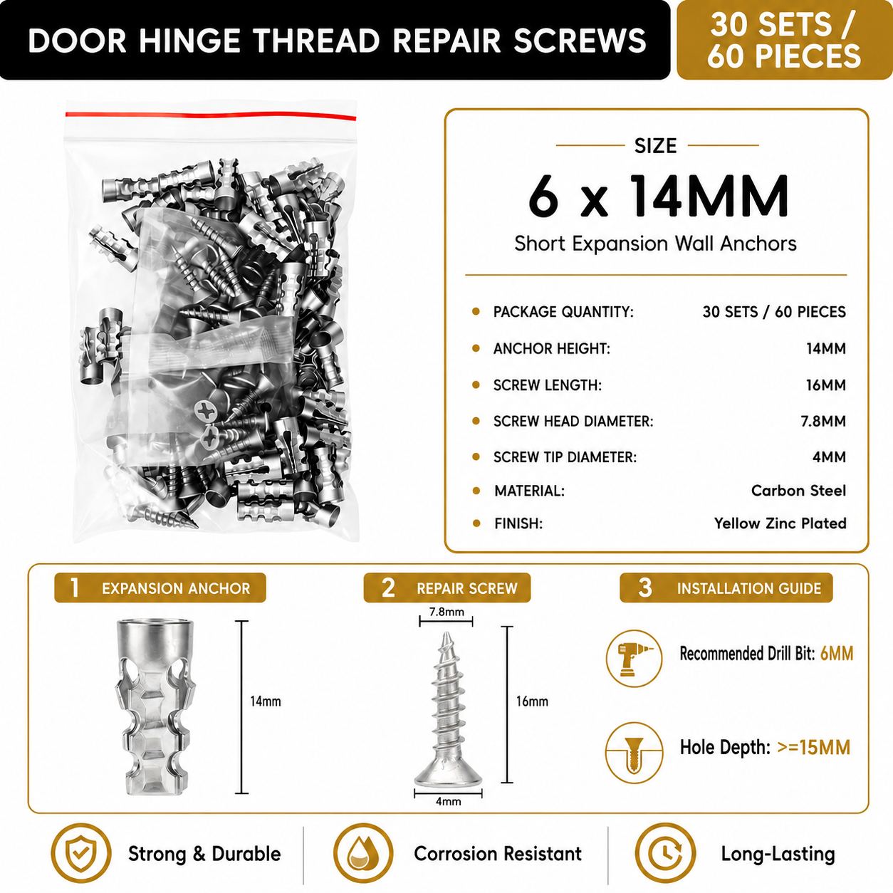 🔥49% OFF🔩 Fix Loose Hinges Fast – Door Hinge Repair Screw Kit