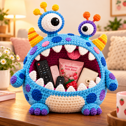🔥 Last Day 49% OFF-👾 Hungry Monster DIY Crochet Storage Basket Kit for Couch & Desk Clutter 🧶