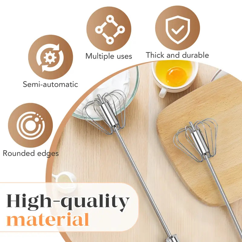 🔥 50% OFF Stainless Steel Hand-Push Rotary Whisk 🥄 Mix Faster in Seconds