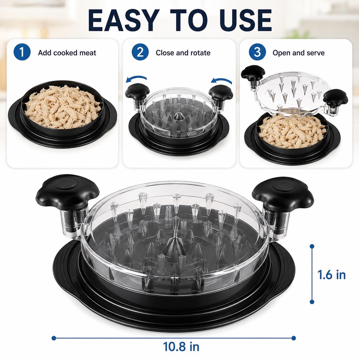 🍗 49% OFF Chicken Shredder Tool – Fast Twist Meat Shredder with Clear Lid