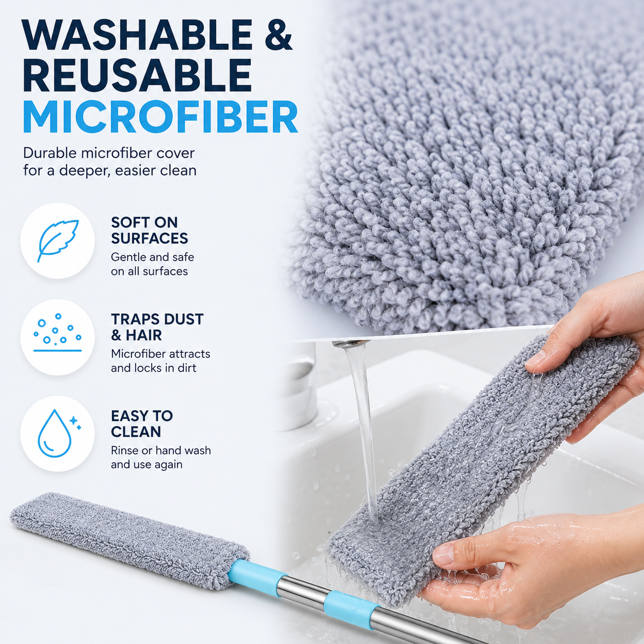 🔥49% OFF Flexible Flat Microfiber Duster – 3CM Slim Reach Cleaner