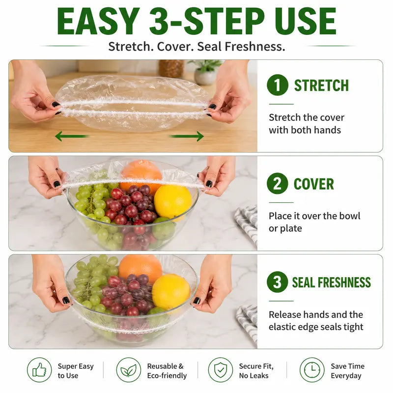🌿 Save 50% Today ✨ 100PCS Elastic Stretch Food Covers – Quick-Fit Bowl & Plate Covers