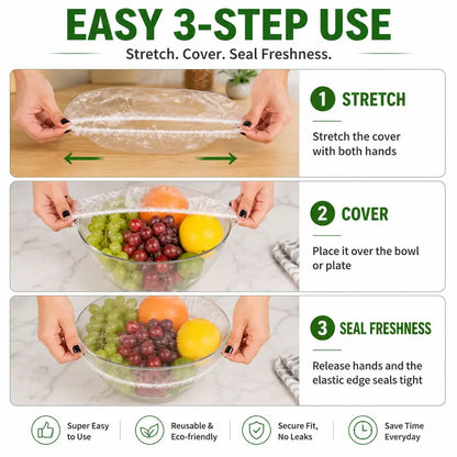 🌿 Save 50% Today ✨ 100PCS Elastic Stretch Food Covers – Quick-Fit Bowl & Plate Covers