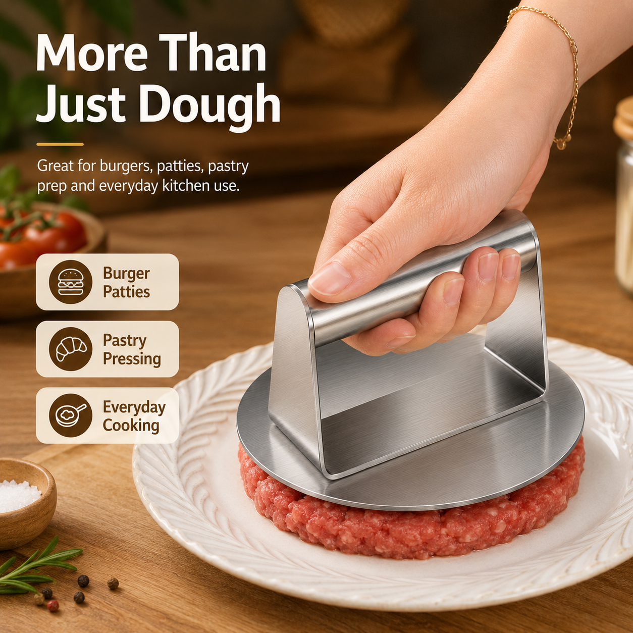 🔥 50% OFF Stainless Steel Dough Press for Dumplings, Pastry & Burger Patties