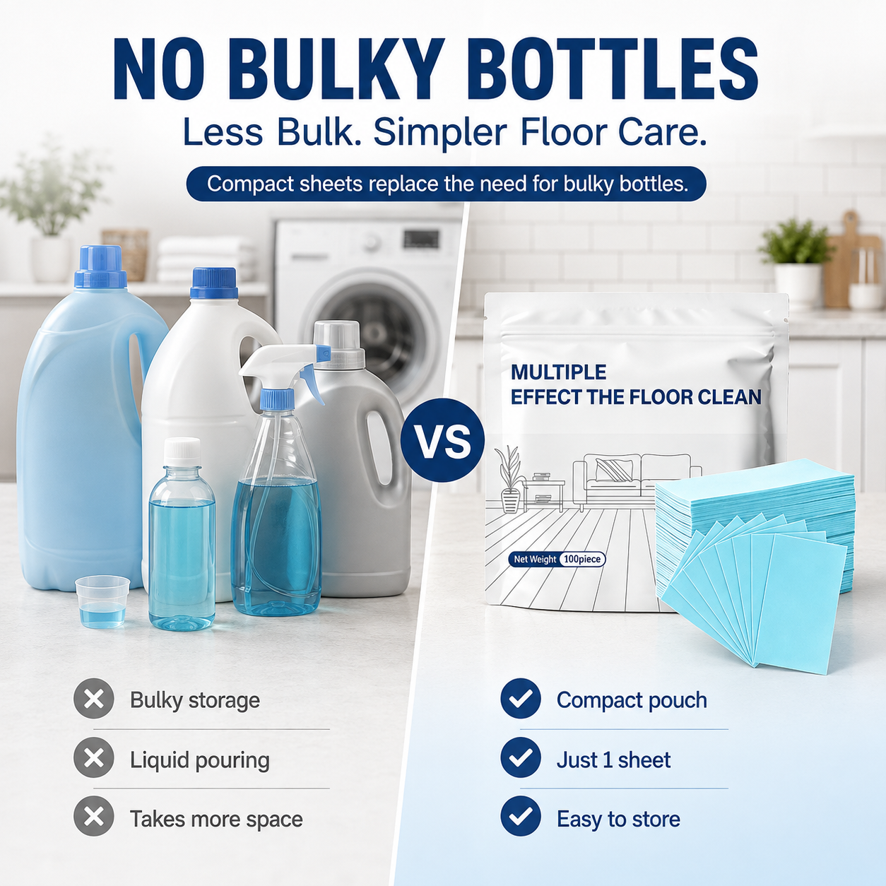 🧹 48% OFF- Compact Floor Cleaner Sheets 100 Pack 💧 No Bulky Bottles