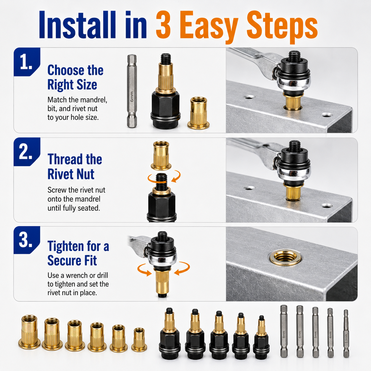 🔩 48% OFF 5-Size Rivet Nut Adapter Kit – M3 to M8 for Drills, Wrenches & DIY Metalwork