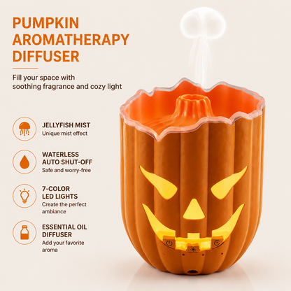🎃 50% OFF Halloween Pumpkin Flame Diffuser – Colorful Night Light & Cool Mist Humidifier