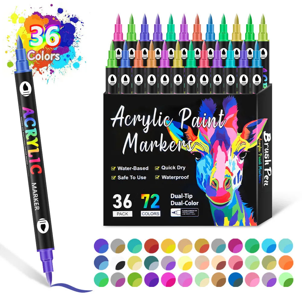 Dual Tip Acrylic Paint Pen Marker - 24/48/72/120Colors