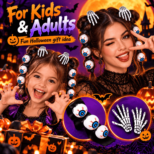 💀Halloween Skeleton Hand Hair Clips & Bloody Eyeball Hair Ties