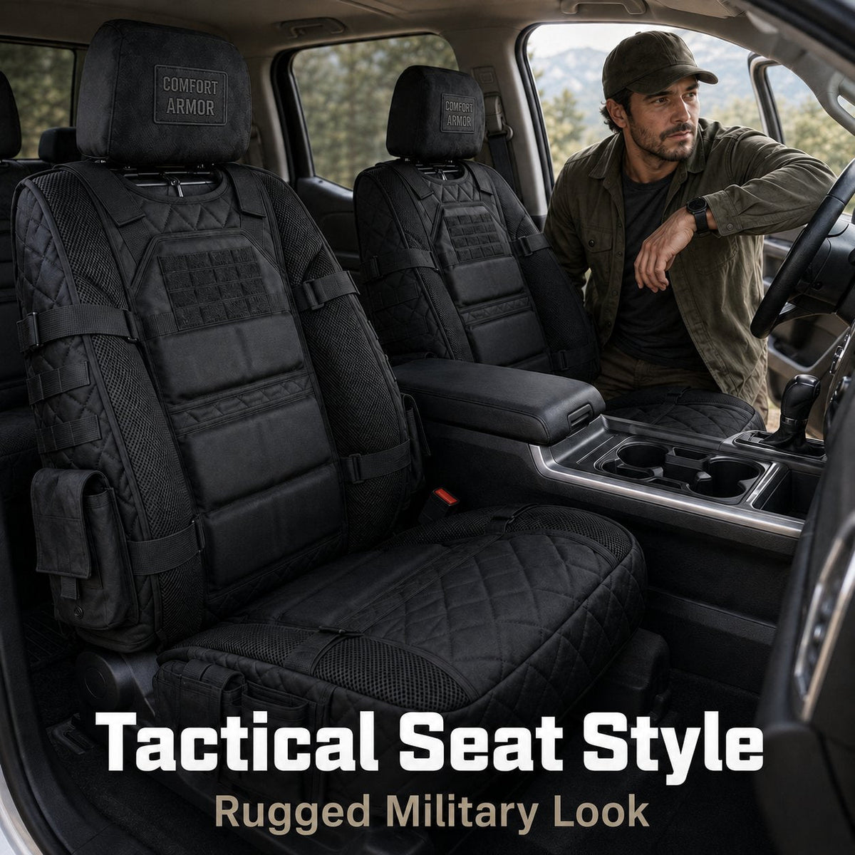 🎖️ Military‑Style Auto Seat Protectors｜Universal Fit Heavy‑Duty Cushion For Long‑Drive Vehicle Owners