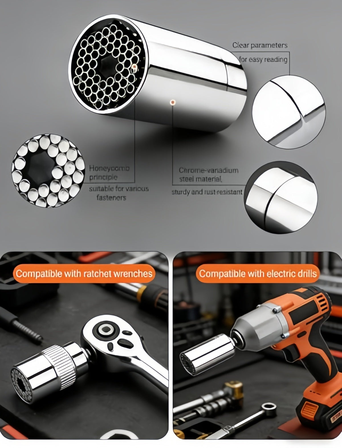 One Socket Fits 7–19 mm Nuts & Bolts