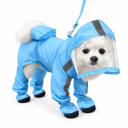 🐶Waterproof 4-Leg Dog Raincoat with Hood & Attached Boots