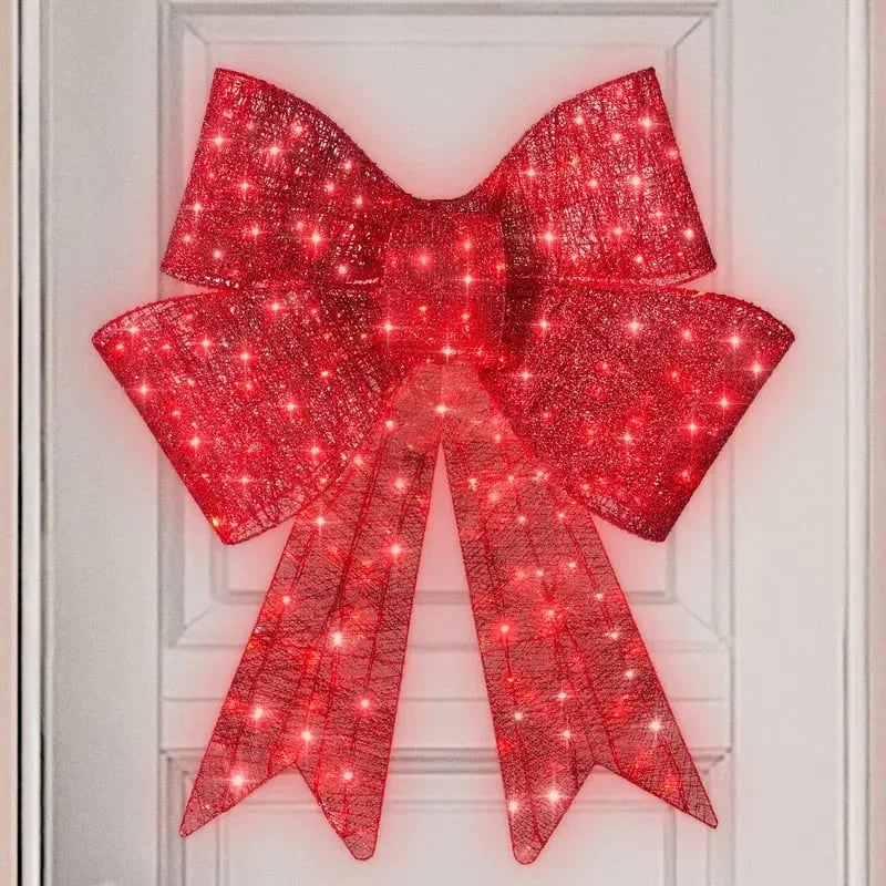💯🎀 24″–48″ Giant Lighted Christmas Bow – Red LED Outdoor Decoration with 8 Modes & Timer