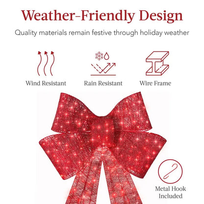🎄 Lighted Holiday Bow Decoration - Large Outdoor LED Wall & Gate Bow