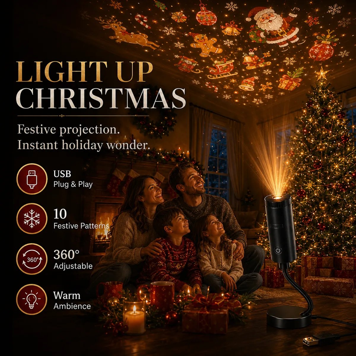 🎄👻 ✨Plug & Play HD Holiday Projector for Christmas & Halloween Decor