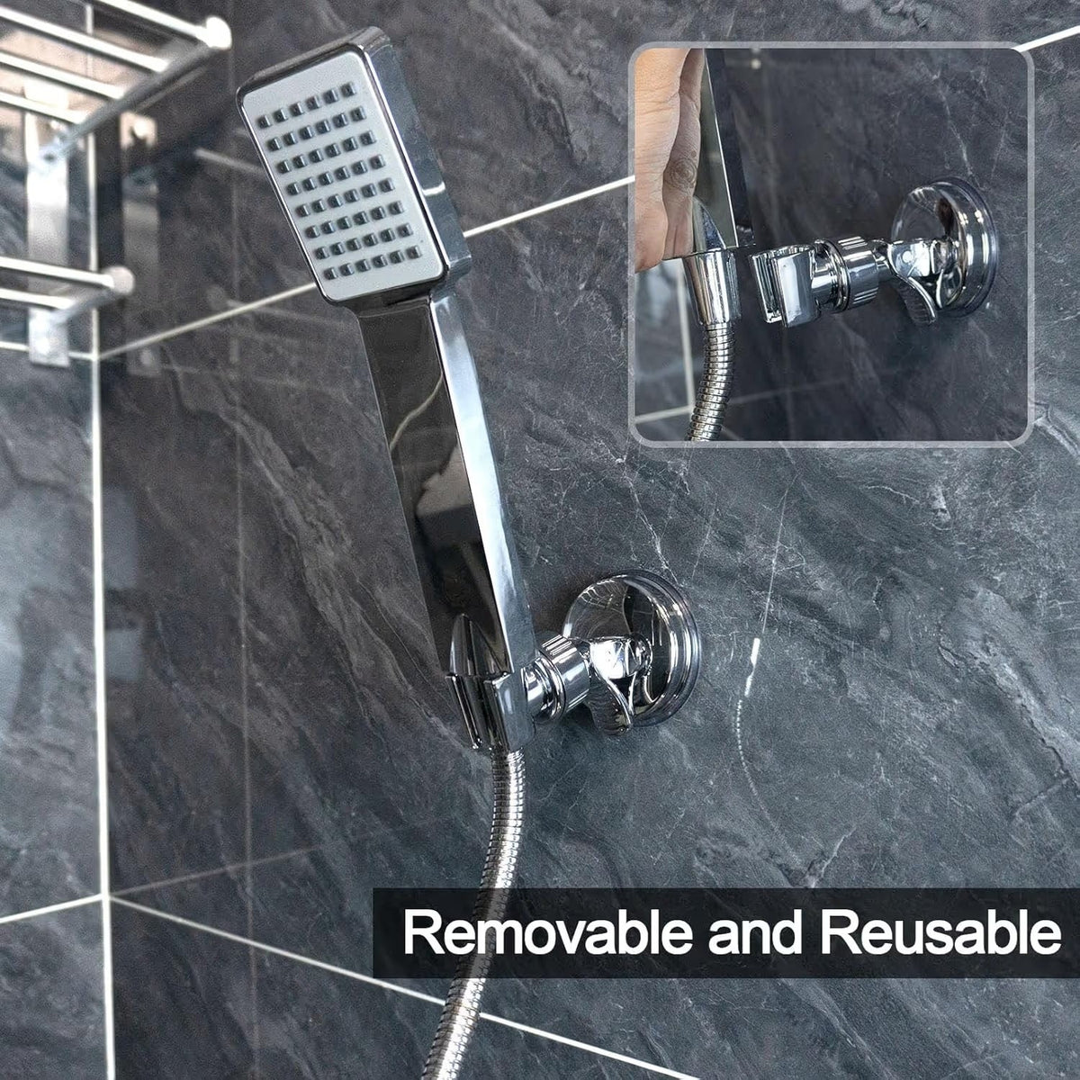 🚿 50% OFF 2PCSAdjustable Suction Shower Head Holder – No Drilling, 360° Positioning ✨