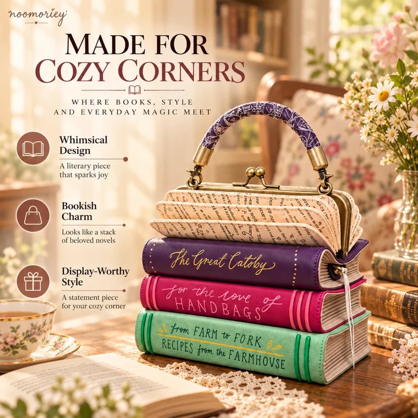📚✨Book Stack Handbag – Vintage-Inspired Book-Shaped Top Handle Purse, Unique Gift for Book Lovers