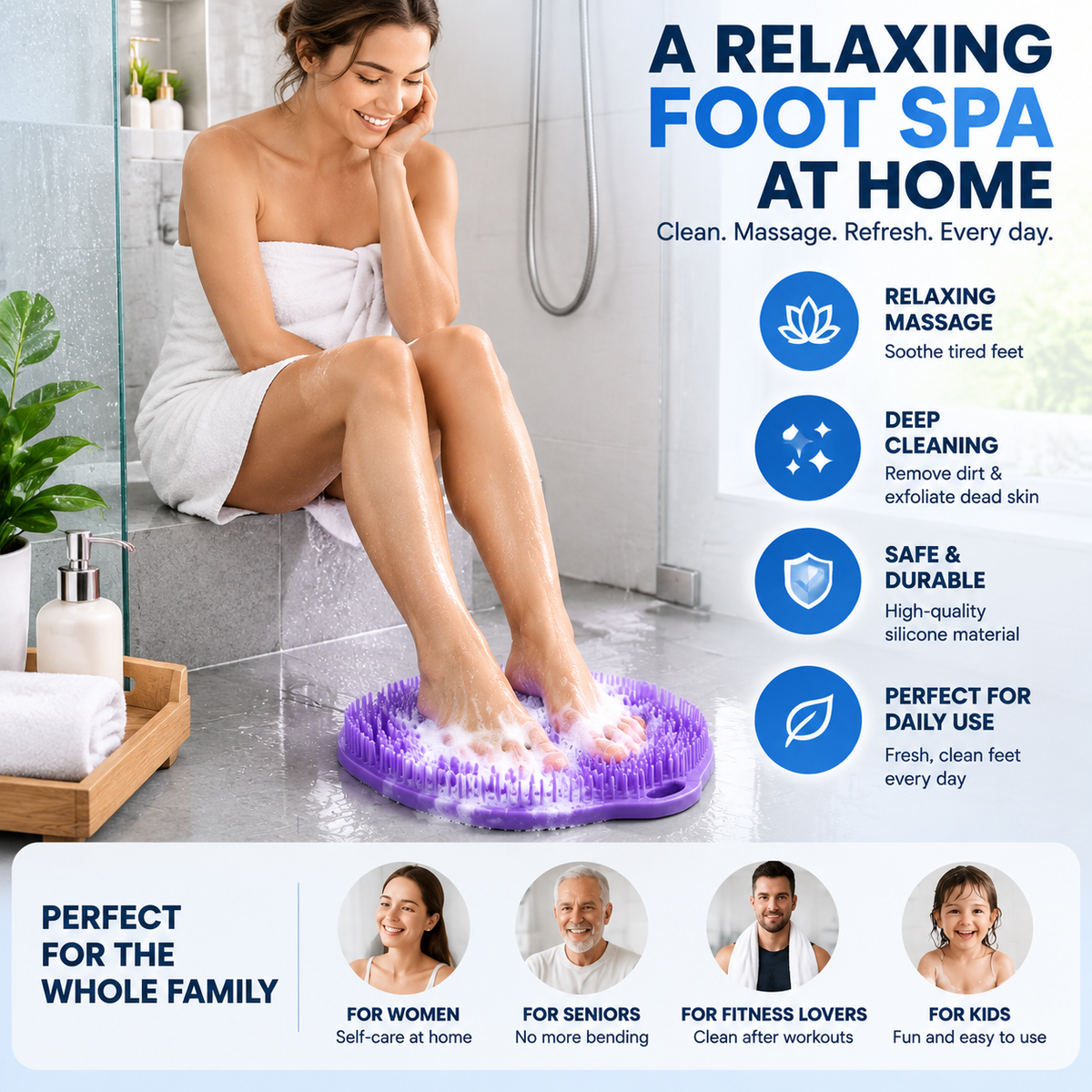 🔥 50% OFF Hands-Free Foot Scrubber Mat 🦶 Clean & Massage While You Shower