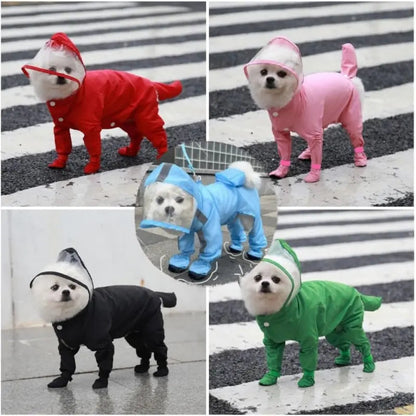 🐶Waterproof 4-Leg Dog Raincoat with Hood & Attached Boots