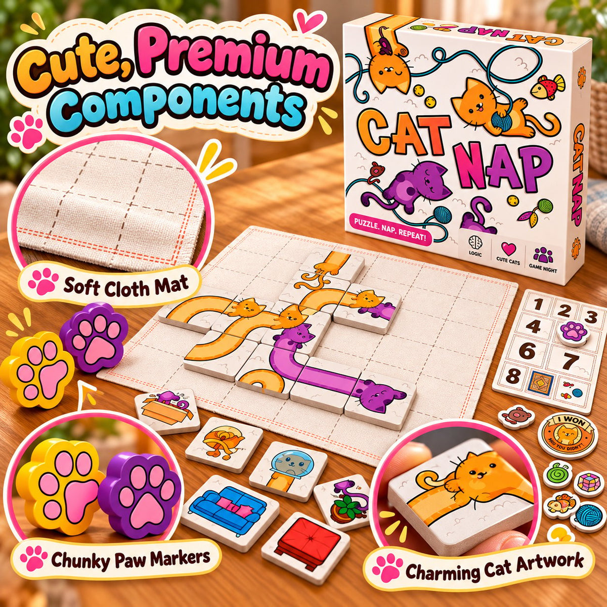 🐱 Cat Nap – Cute Cat Puzzle Board Game for Family Fun & Game Night(✨Buy 2 Free Shipping)