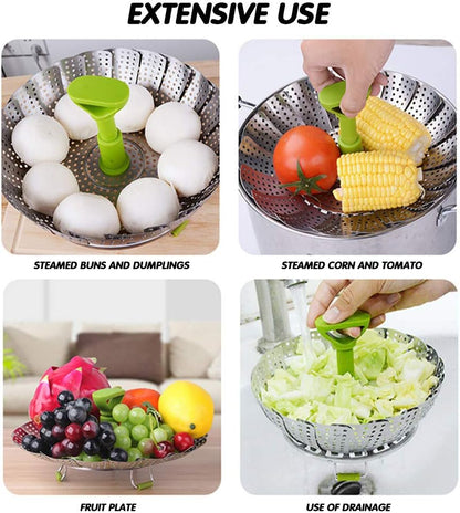 🔥 49% OFF Expandable Stainless Steel Steamer Basket – Foldable 3-in-1 Pot Insert