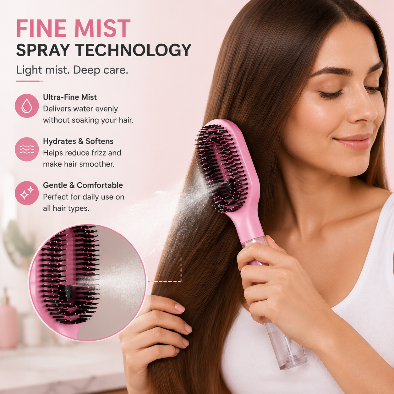 HydraMist™ 2-in-1 Spray Hair Brush | Detangling Brush with Fine Mist Water Spray