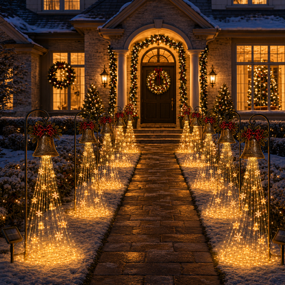 🎄 50% OFF 🔔 Solar Christmas Bell Cascade Light – Magical Golden Yard Glow ✨