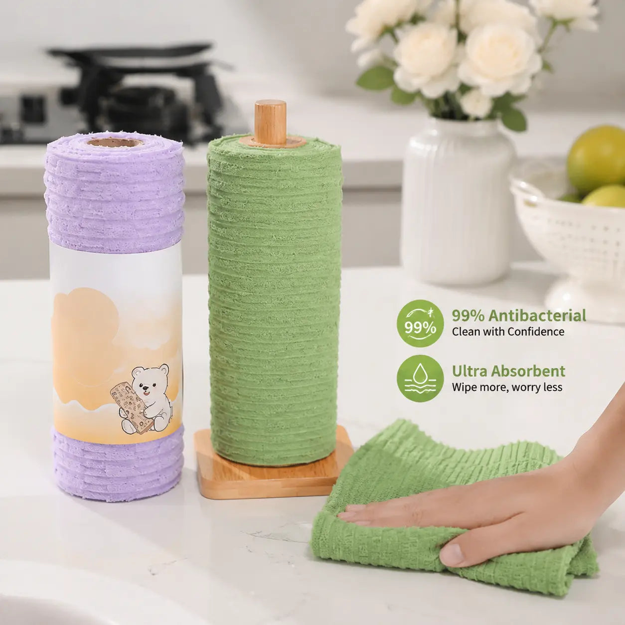 🔥 50% OFF Tearable Reusable Cleaning Cloth Roll 🧽 Washable & Super Absorbent for Kitchen & Home