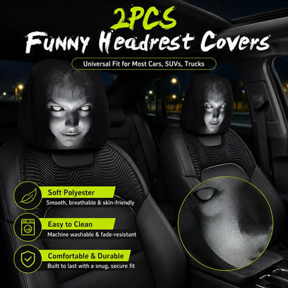 😆 Funny Cartoon Car Headrest Covers – 2PCS Universal Fit 🚗Spooky and funny car headrest covers
