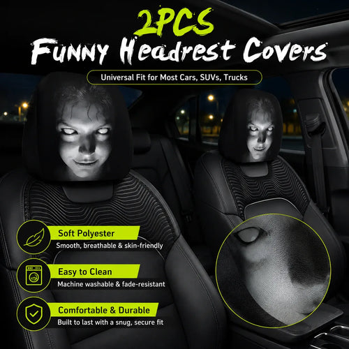 😆 Funny Cartoon Car Headrest Covers – 2PCS Universal Fit 🚗Spooky and funny car headrest covers