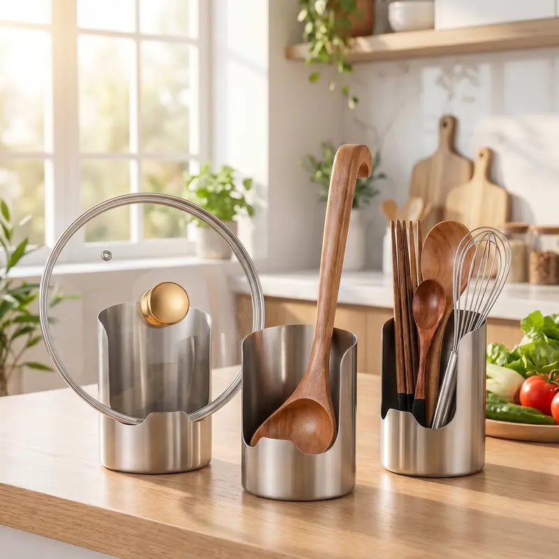 . 🍳 50% OFF Stainless Steel Utensil Holder – Keep Your Kitchen Counter Clean & Organized