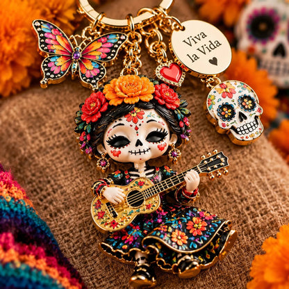🌼 Día de Muertos Charm Keychain | 4 Colorful Floral & Skull-Inspired Styles