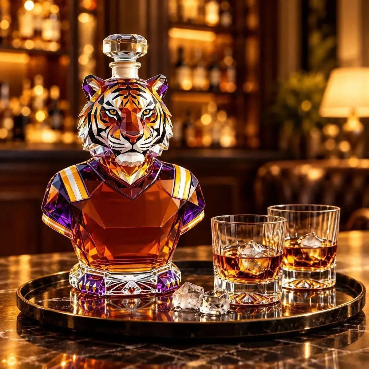 👑 Geometric Crystal Tiger Whiskey Decanter
