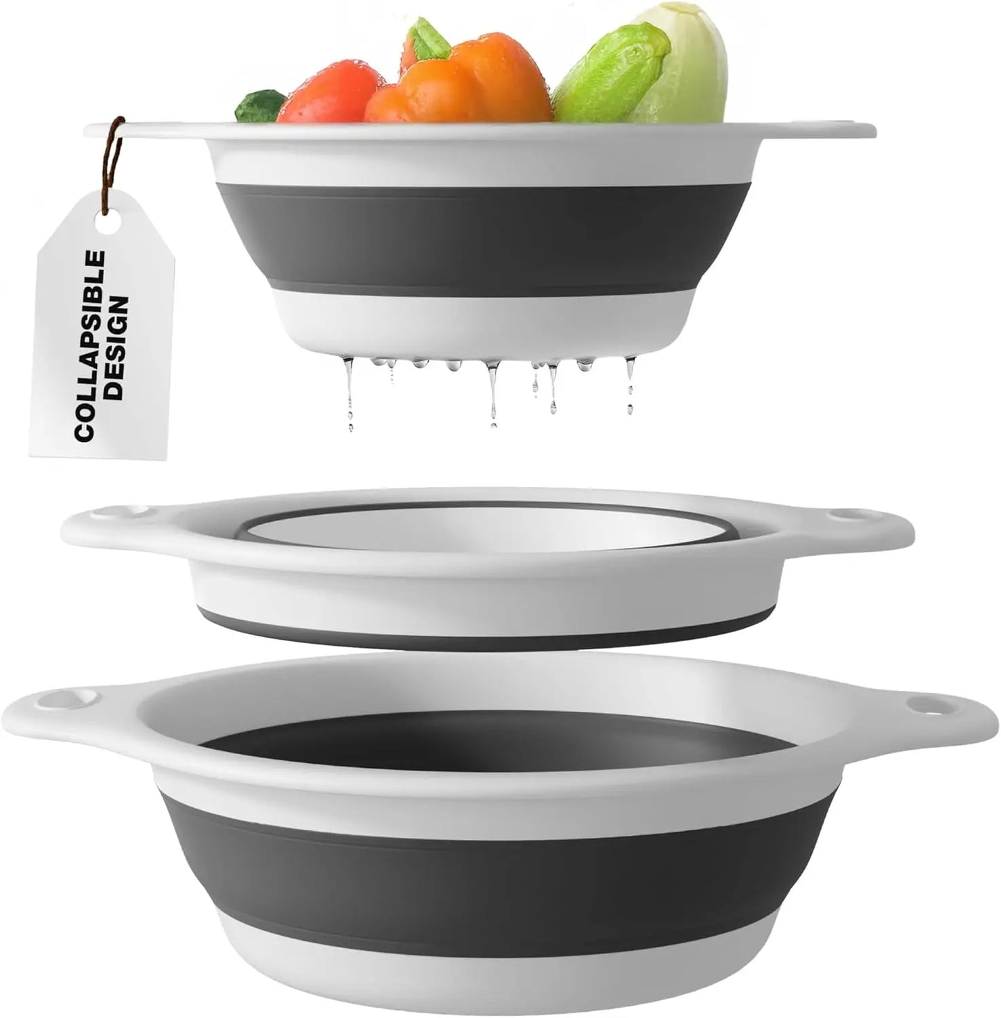 🔥 50% OFF 🥗 3-Piece Collapsible Colander Set with Self-Draining Base
