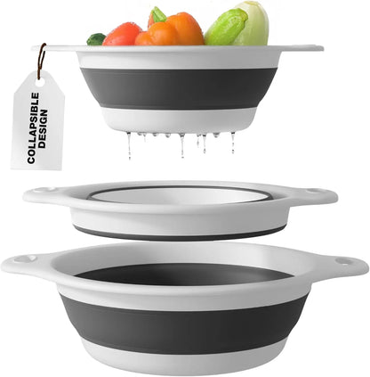 🔥 50% OFF 🥗 3-Piece Collapsible Colander Set with Self-Draining Base