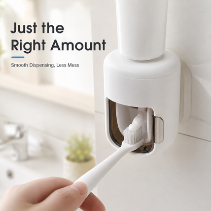 🦷✨ Wall-Mounted Automatic Toothpaste Dispenser with Dustproof Cover – No-Drill, One-Touch & Easy to Clean