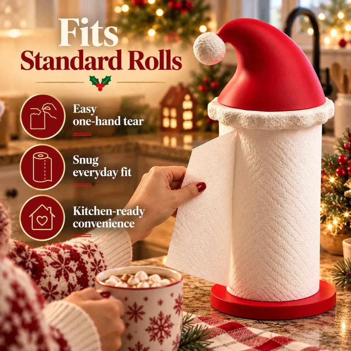 🎅 Santa Hat Paper Towel Holder - Festive Christmas Kitchen Decor 🎄