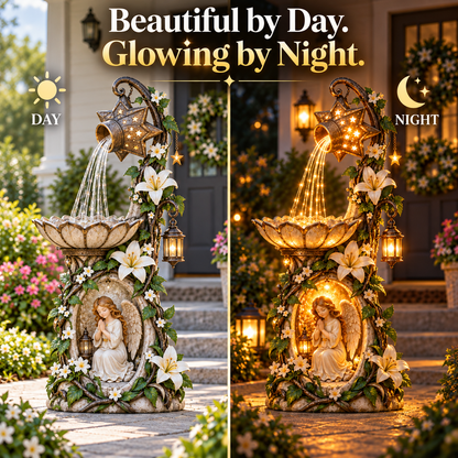 🔥 Last Day 49% OFF👼✨ Angel Starlight Cascading Garden Fountain with Illuminated Star & Lily Accents 🌸