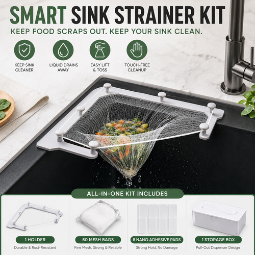 🔥 50% OFF Upgraded Sink Drain Rack ✨ 50 Filter Bags Included For Easy Cleanup