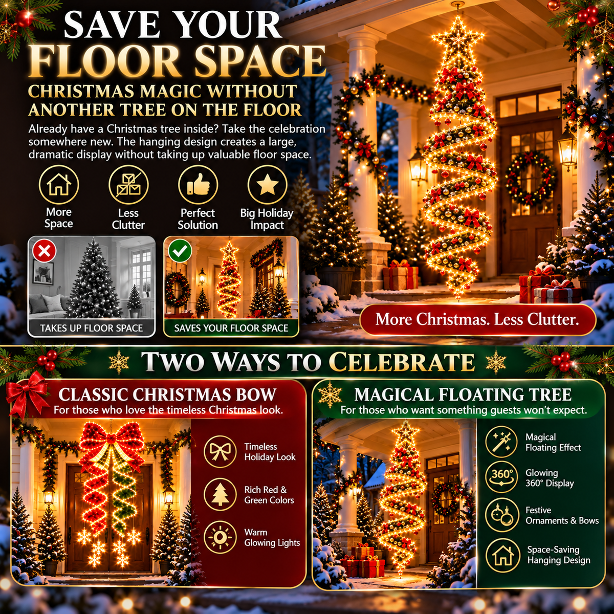 🎀 Limited-Time Christmas Sale | Giant Lighted Christmas Bow – Wrap Your Home in Holiday Magic ✨🎄