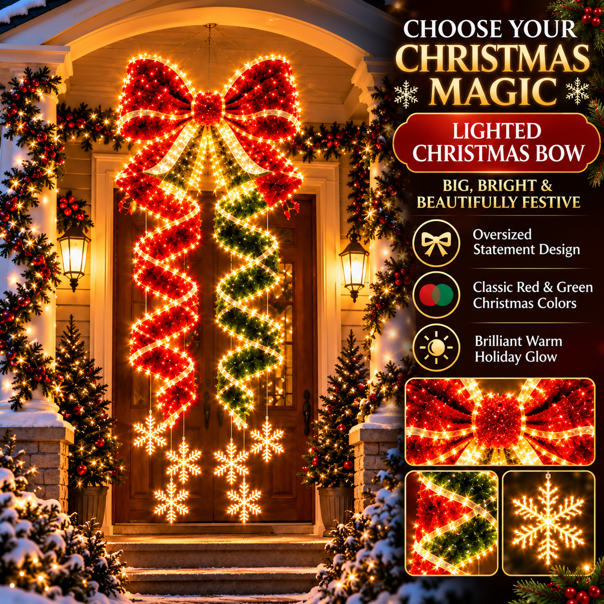 🎀 Limited-Time Christmas Sale | Giant Lighted Christmas Bow – Wrap Your Home in Holiday Magic ✨🎄