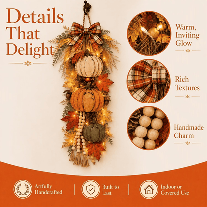 🎃 Lighted Rustic Wooden Pumpkin Door Hanger – Farmhouse Fall Porch & Thanksgiving Decor