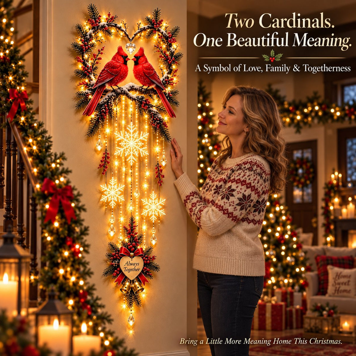 🐦✨ Two Hearts in Winter™ | Lighted Cardinal Christmas Wall Decor